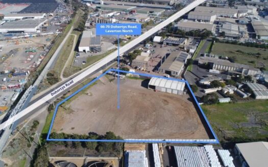 Top-down view of commercial real estate for lease in Laverton North with warehouse and yard access