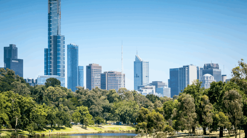 Melbourne city skyline with commercial buildings, highlighting the growth of commercial real estate and data centre investment