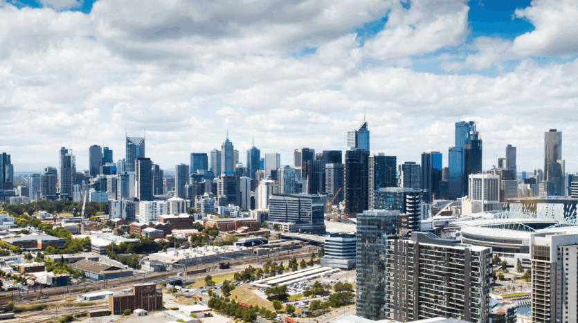 Melbourne city skyline with commercial buildings, representing opportunities for buying commercial property in Victoria